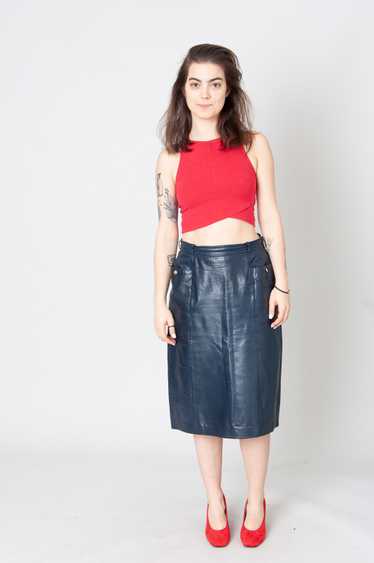 Leder-Bleistiftrock High Waist Dark Blue