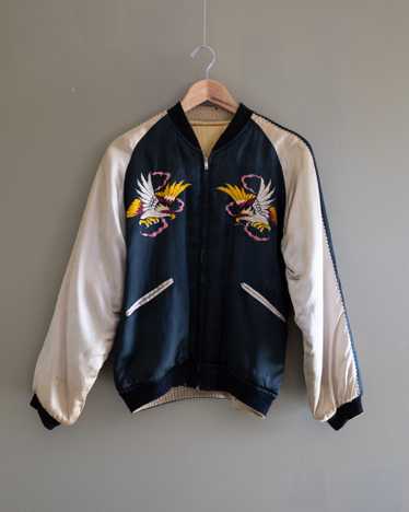 Non Stock 1950s Reversible Embroidery Acetate Souvenir Jacket - Falcon × Tiger | Bronson Green/Black / S