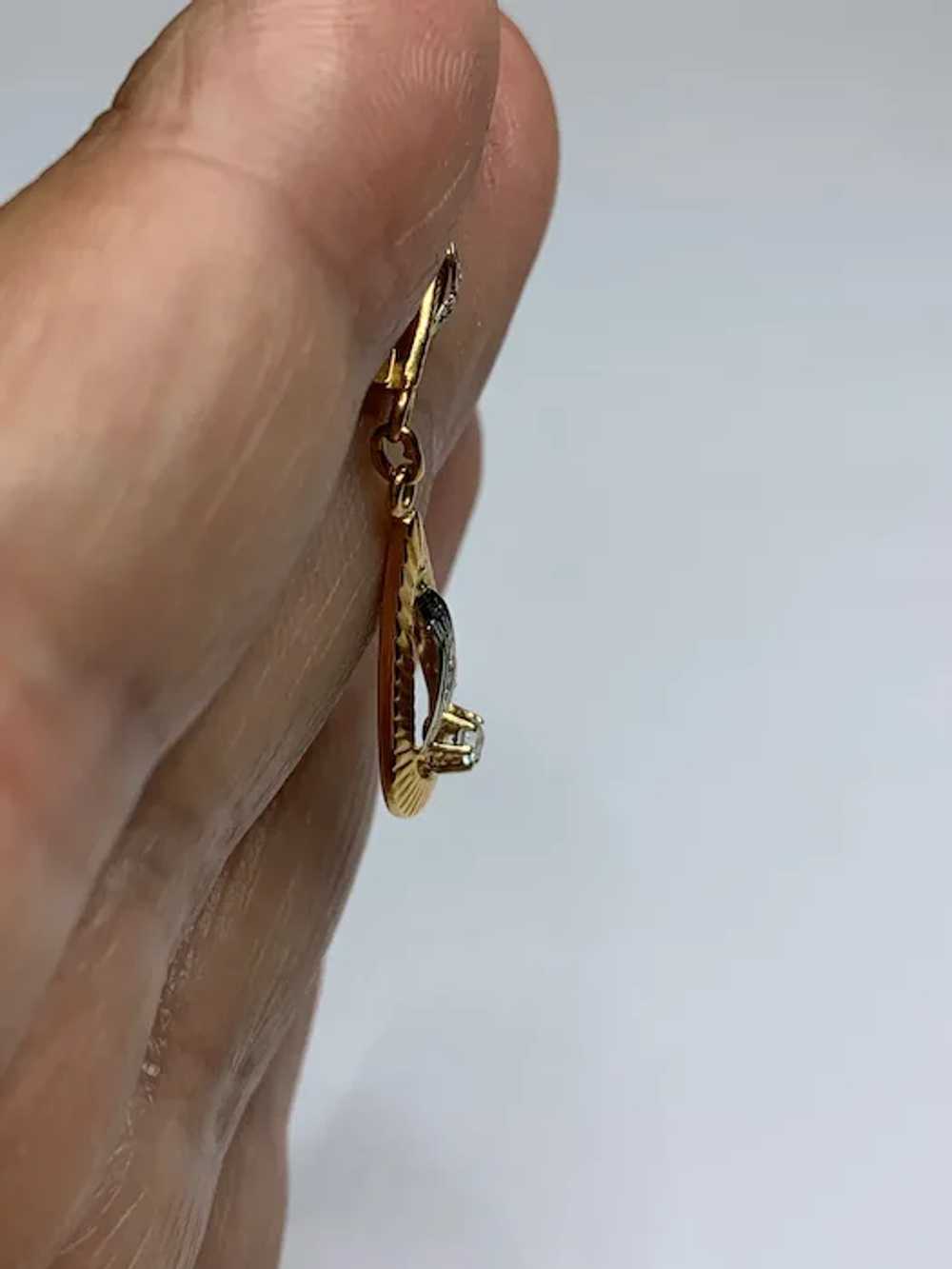 French 18 k gold 2 tones paste diamond drop  earr… - image 4