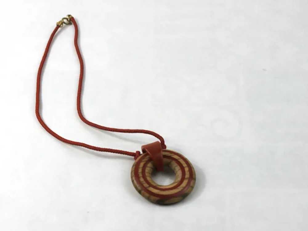 Bakelite and Wood Pendant Necklace on Cord - image 4