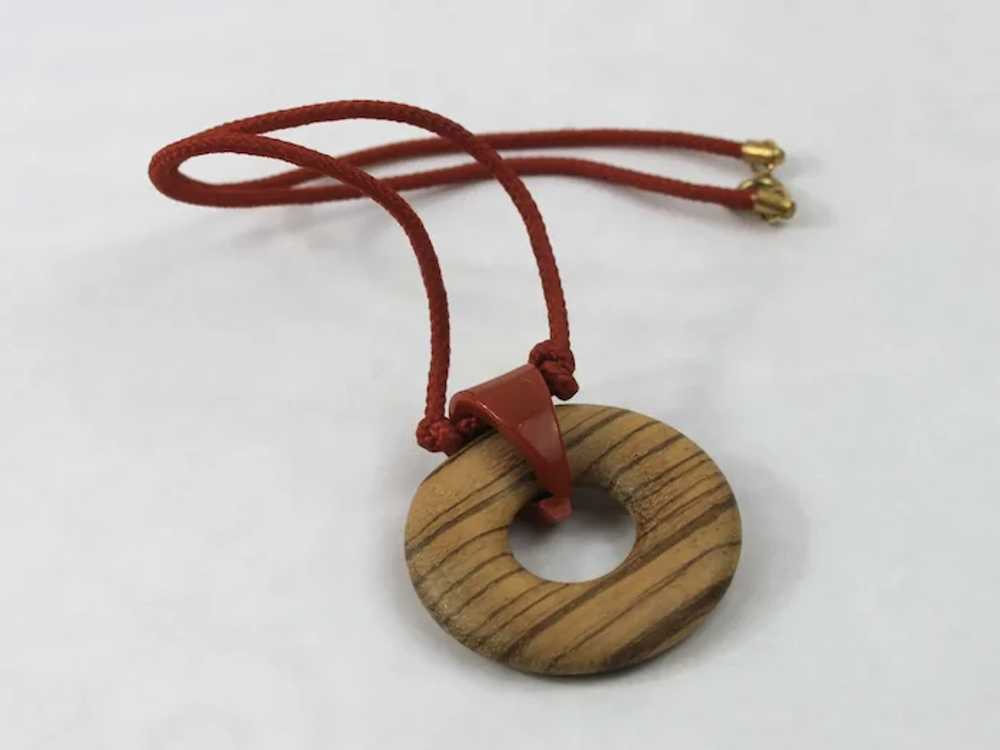 Bakelite and Wood Pendant Necklace on Cord - image 5