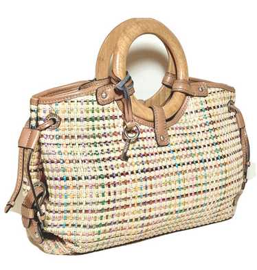 FOSSIL MULTI-COLOR RAFFIA STRAW PURSE, WOOD HANDL… - image 1