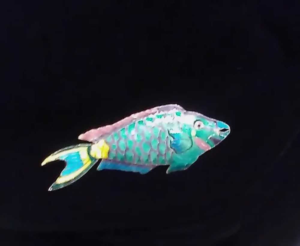 Turquoise Parrot Fish Cloisonne on Sterling Chine… - image 3