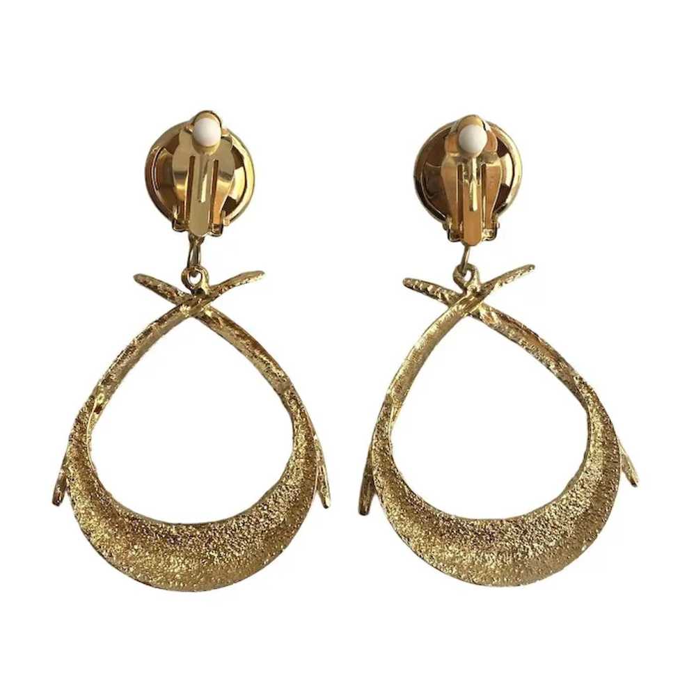 Vintage Gold Tone Dangle Earrings Clip Ons Huge S… - image 3
