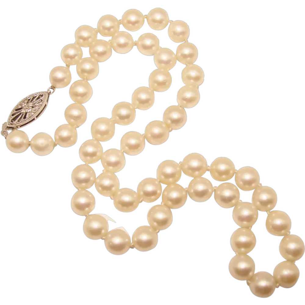 Gorgeous 14K Gold Clasp Vintage Cultured Pearl Ne… - image 1