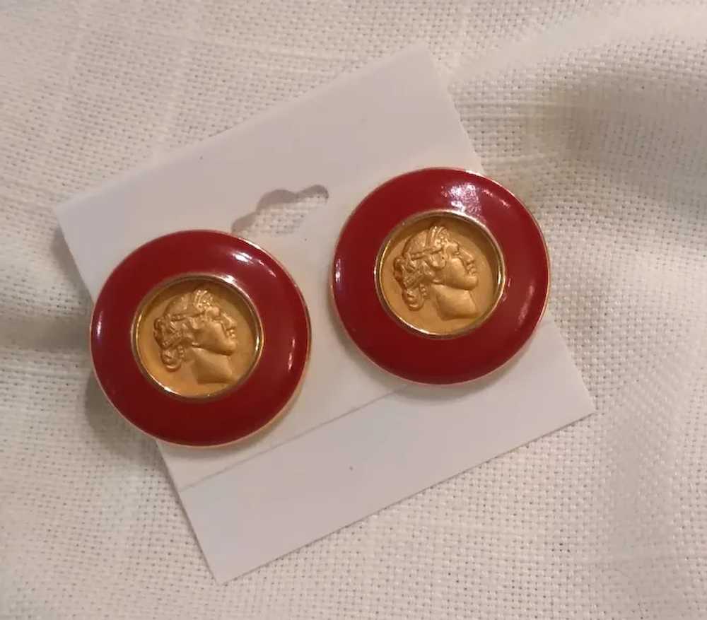 Monet Classic Athena Goddess Button Coin Earrings… - image 4