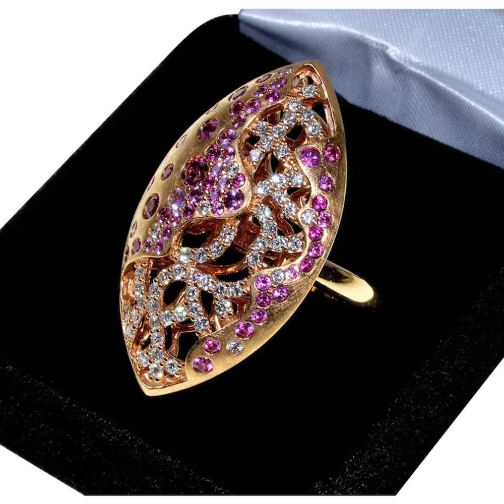 Bucherer 18k Gold Diamond Pink Sapphire Ring Size… - image 1