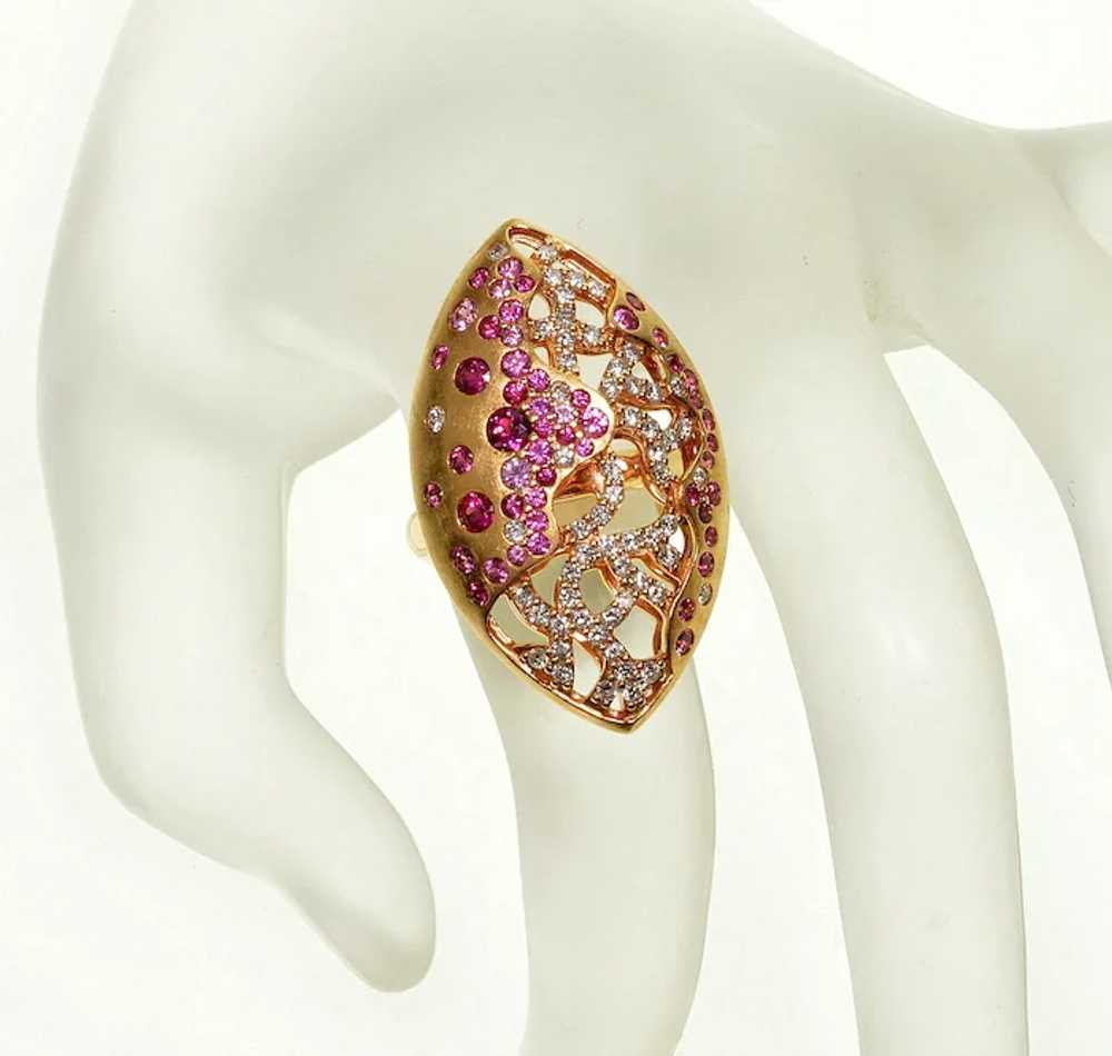 Bucherer 18k Gold Diamond Pink Sapphire Ring Size… - image 2