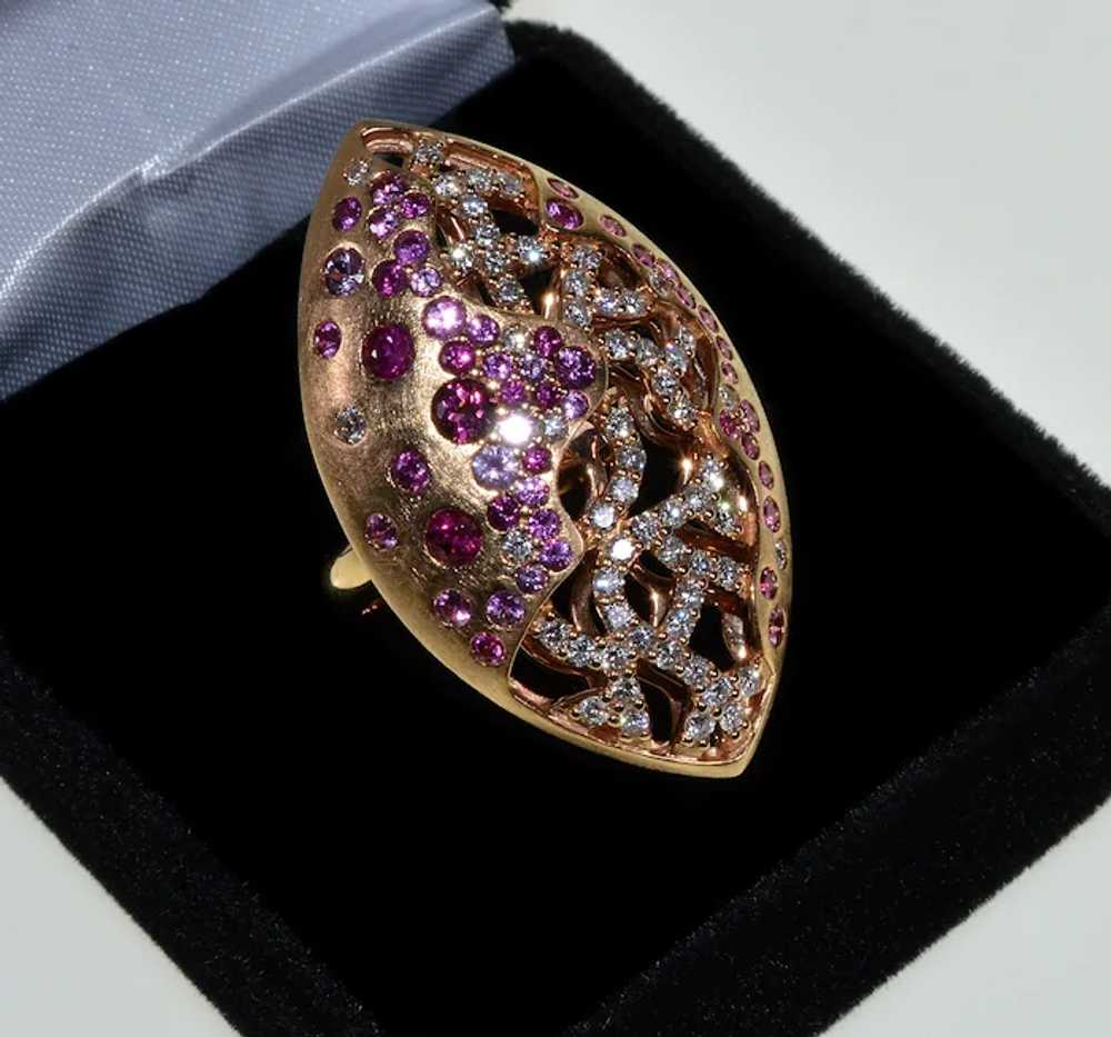 Bucherer 18k Gold Diamond Pink Sapphire Ring Size… - image 3