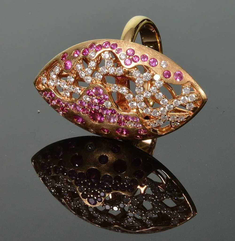 Bucherer 18k Gold Diamond Pink Sapphire Ring Size… - image 4