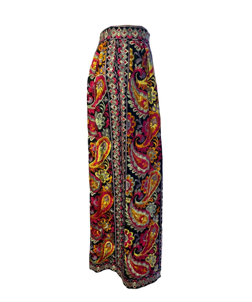 1970s Donald Brooks Fully Embroidered Maxi Skirt - image 2