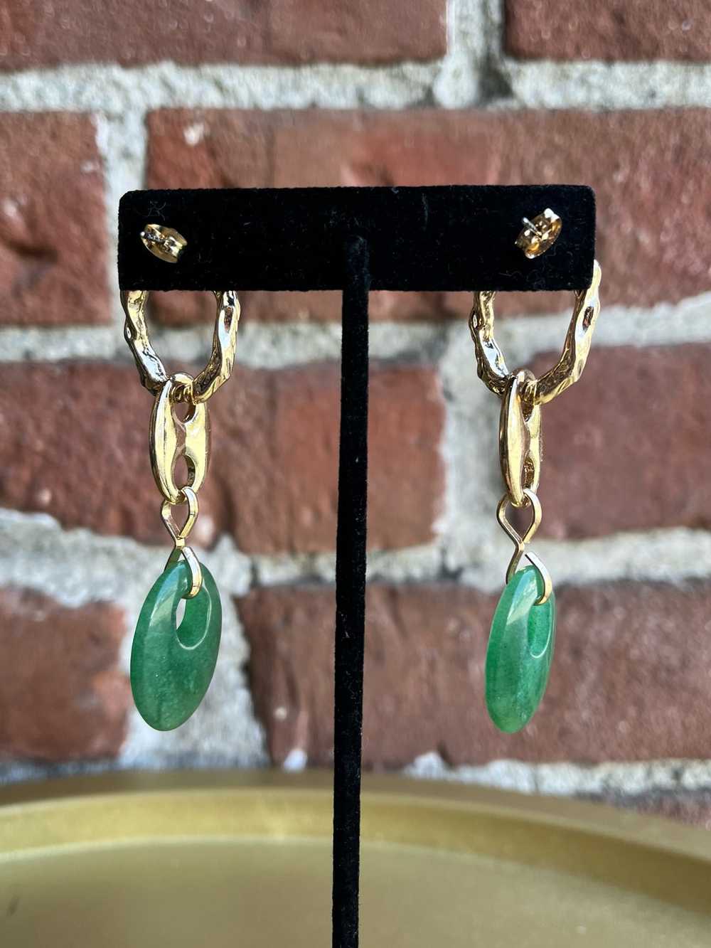 1990s Gold and Jadeite Earrings - image 2