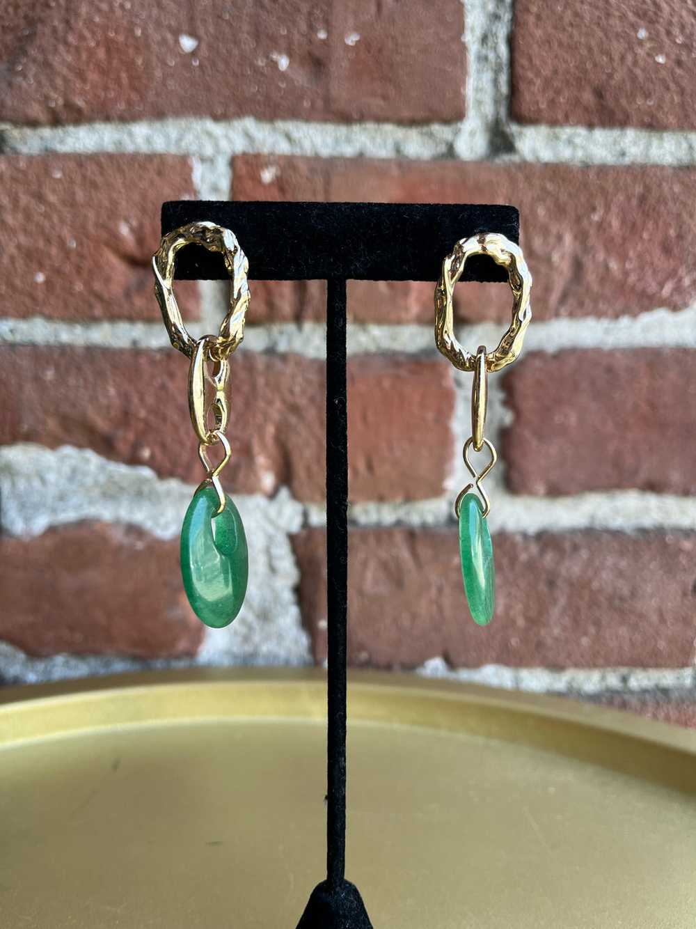 1990s Gold and Jadeite Earrings - image 3