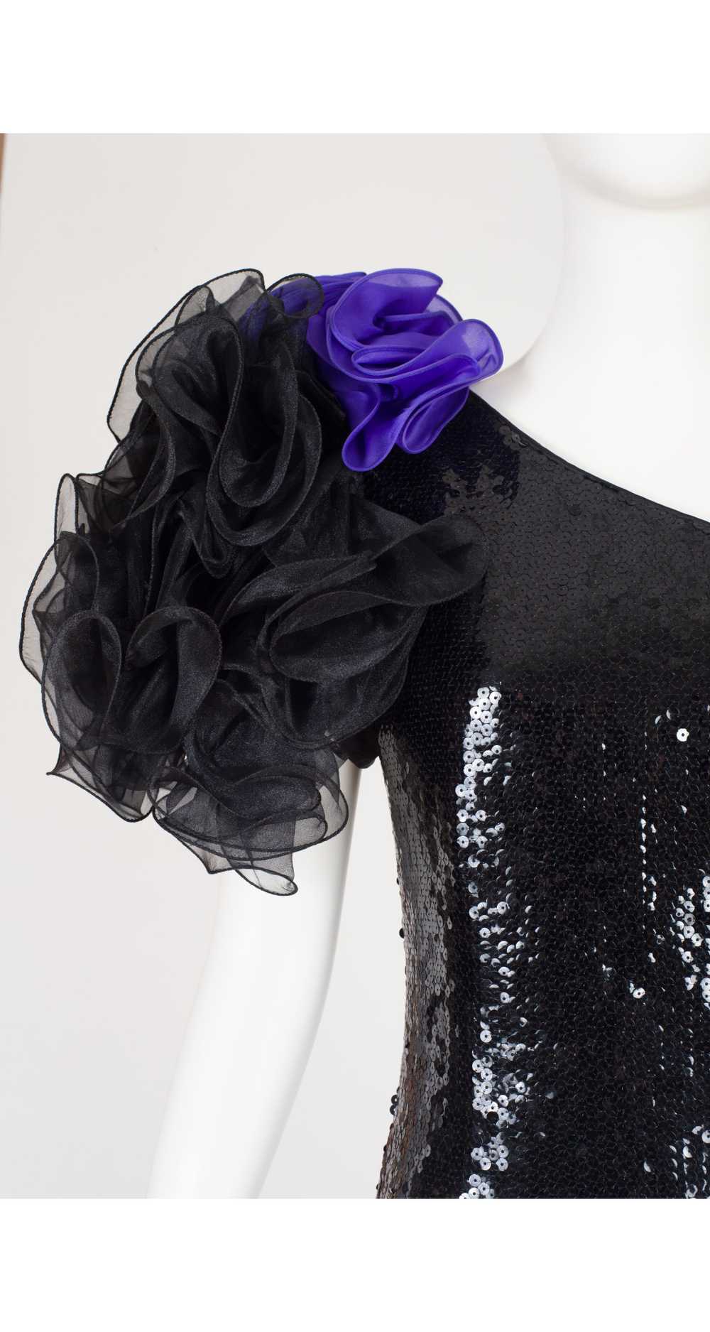 1988 Documented Black Sequin Ruffle One-Shoulder … - image 3