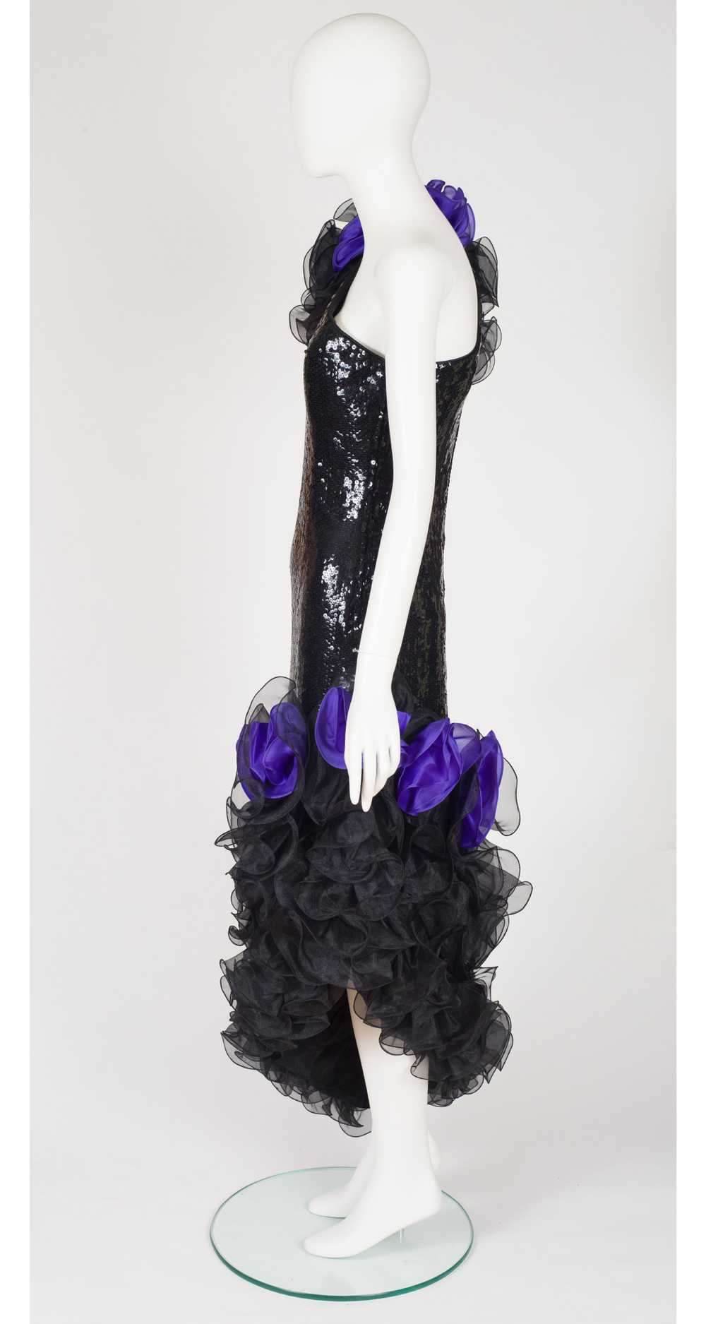 1988 Documented Black Sequin Ruffle One-Shoulder … - image 5