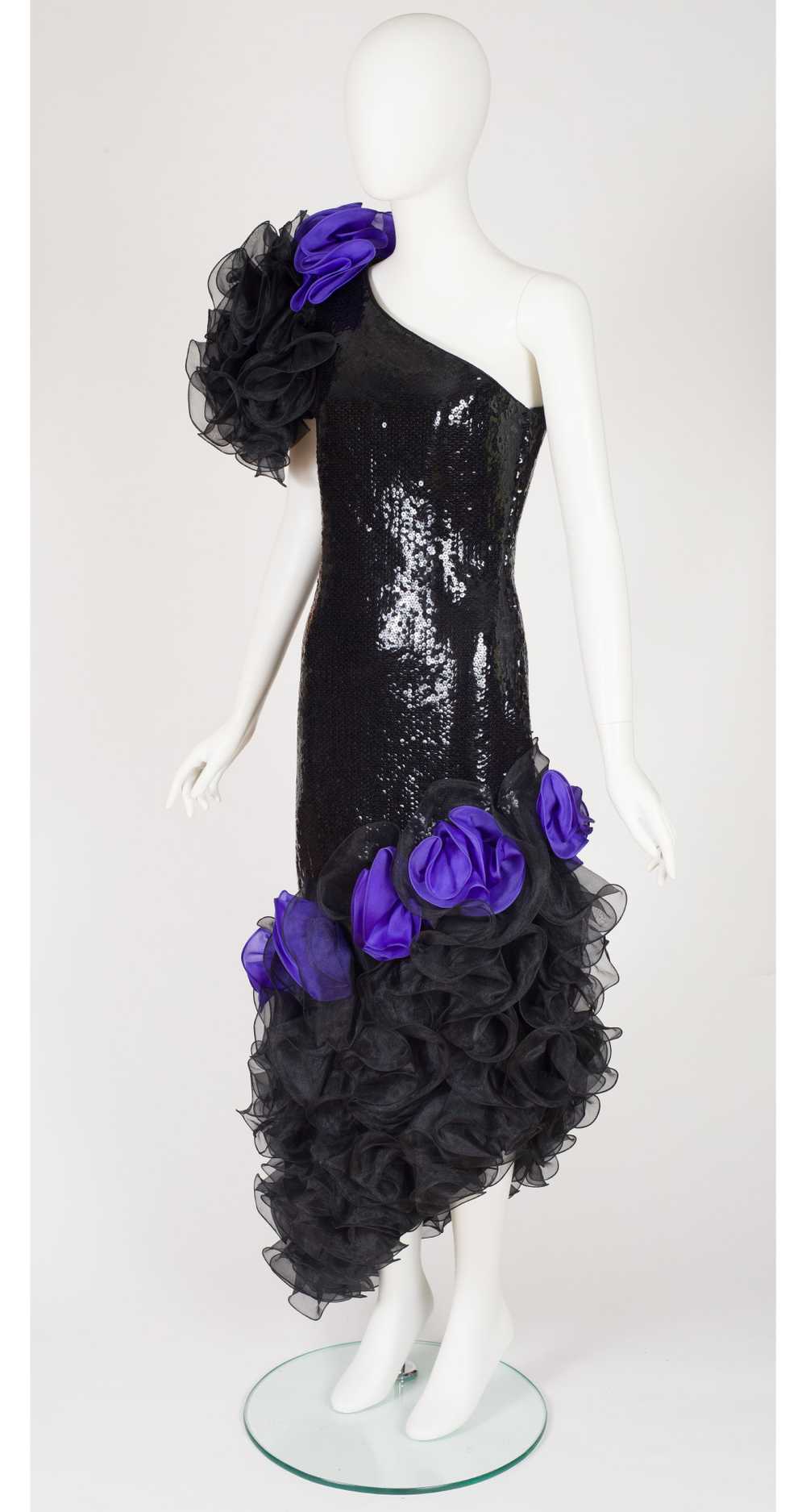 1988 Documented Black Sequin Ruffle One-Shoulder … - image 6