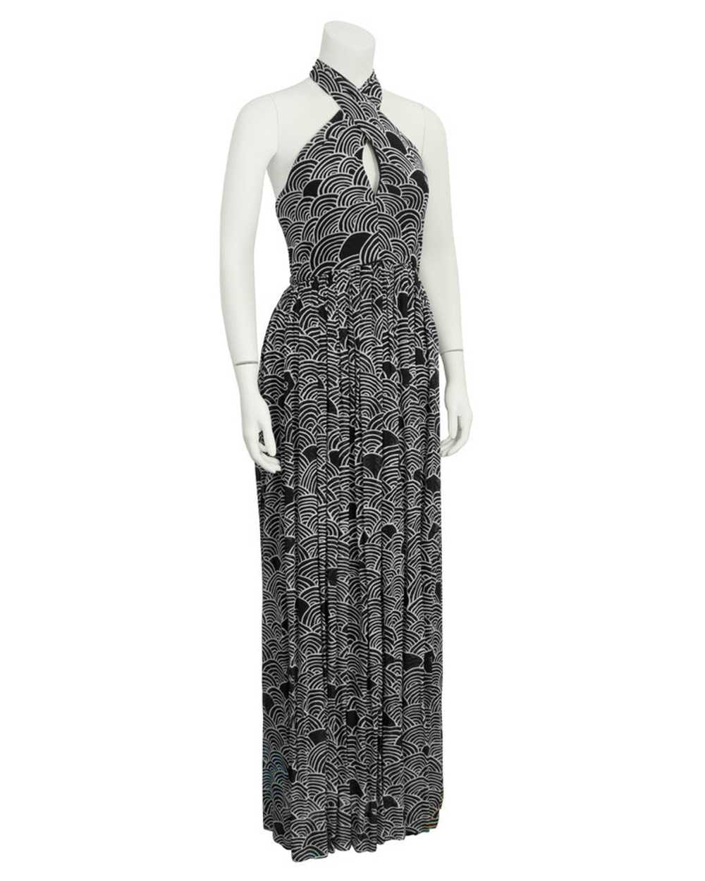 Geoffrey Beene Black & White Cross Halter Gown - image 1