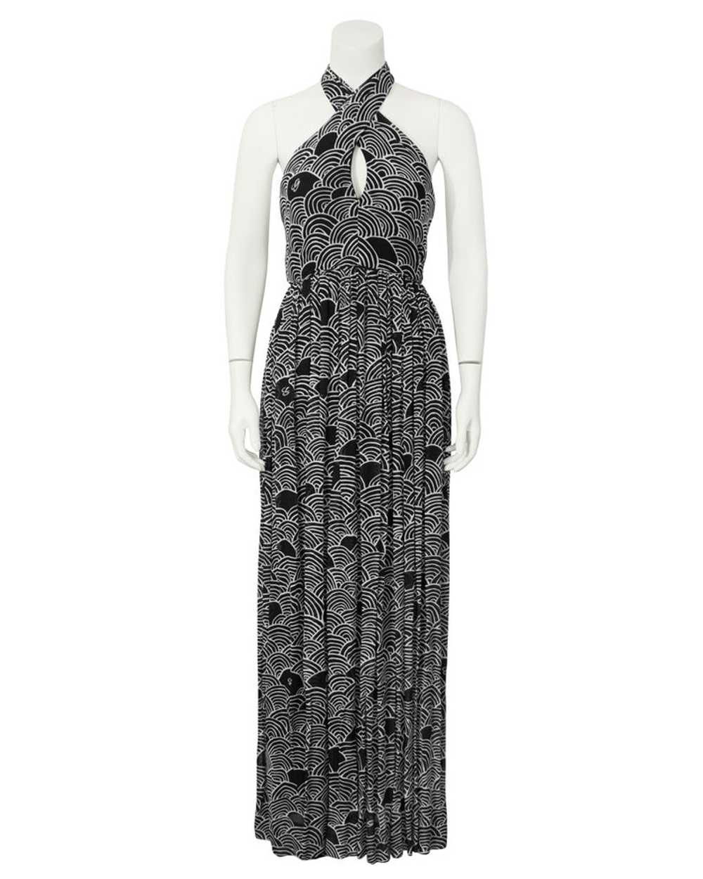 Geoffrey Beene Black & White Cross Halter Gown - image 3