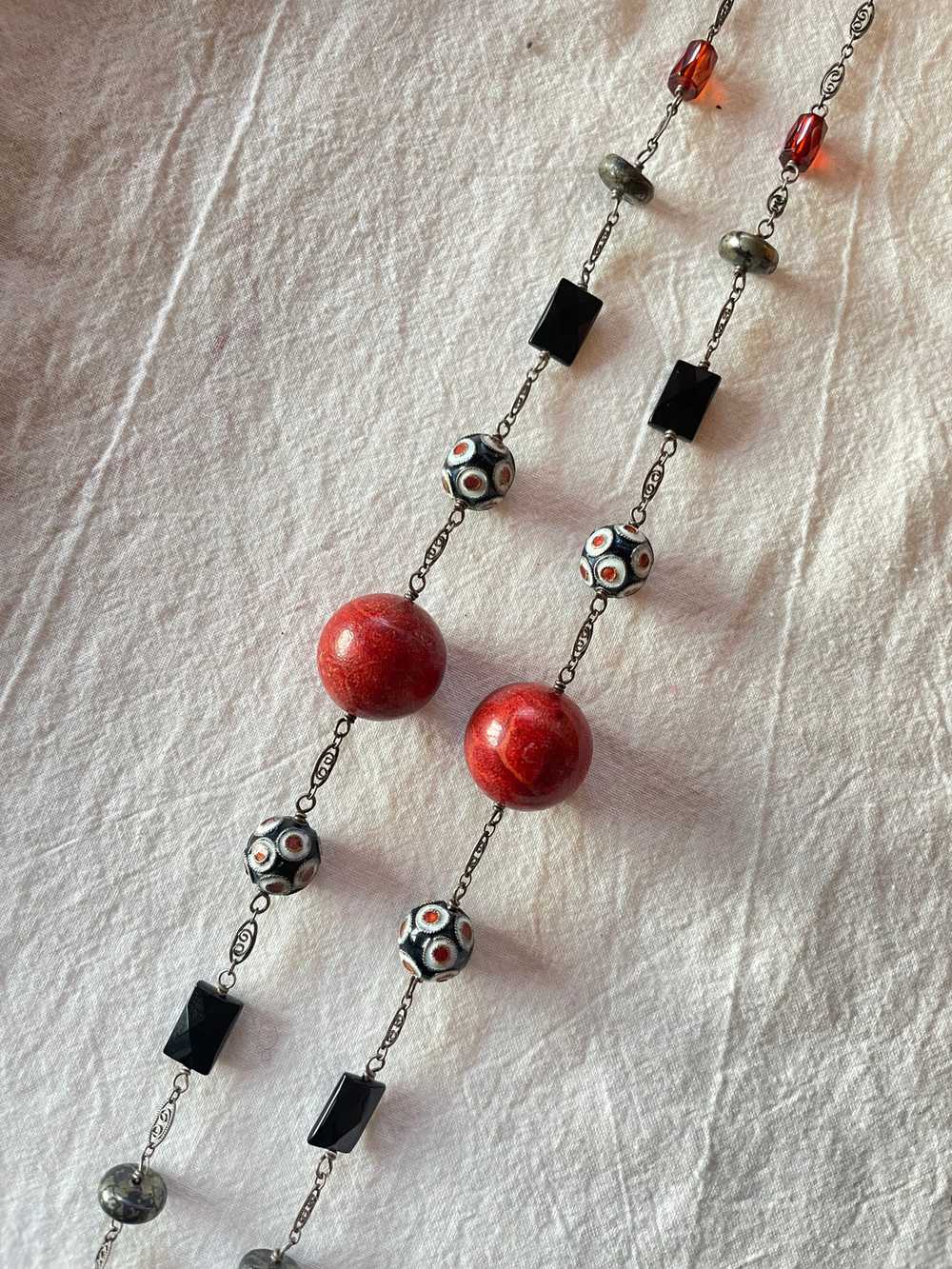Liza Shtromberg Silver, Onyx and Cinnabar Necklace - image 2