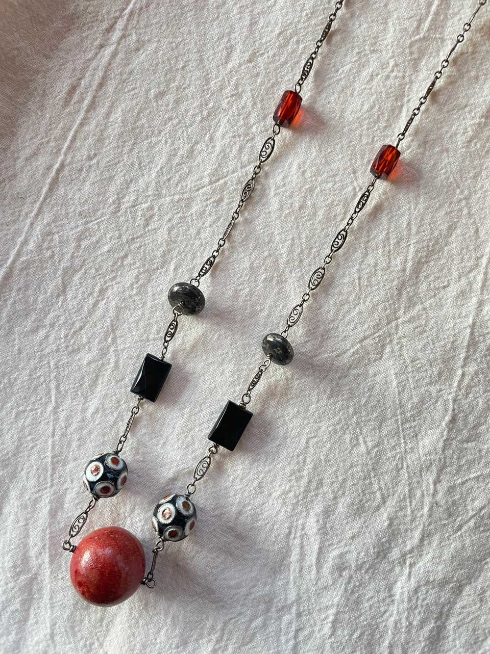 Liza Shtromberg Silver, Onyx and Cinnabar Necklace - image 3