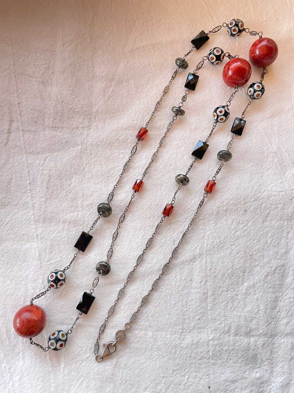 Liza Shtromberg Silver, Onyx and Cinnabar Necklace - image 5