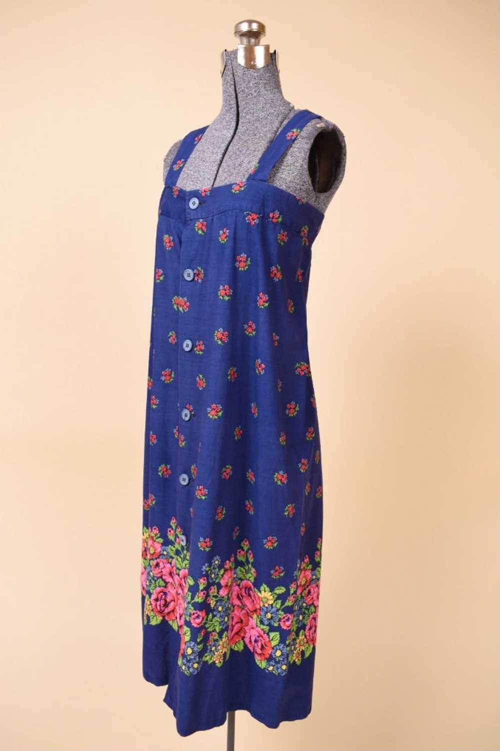 French Buttoned Blue Floral Cotton Sundress, L/XL - image 2