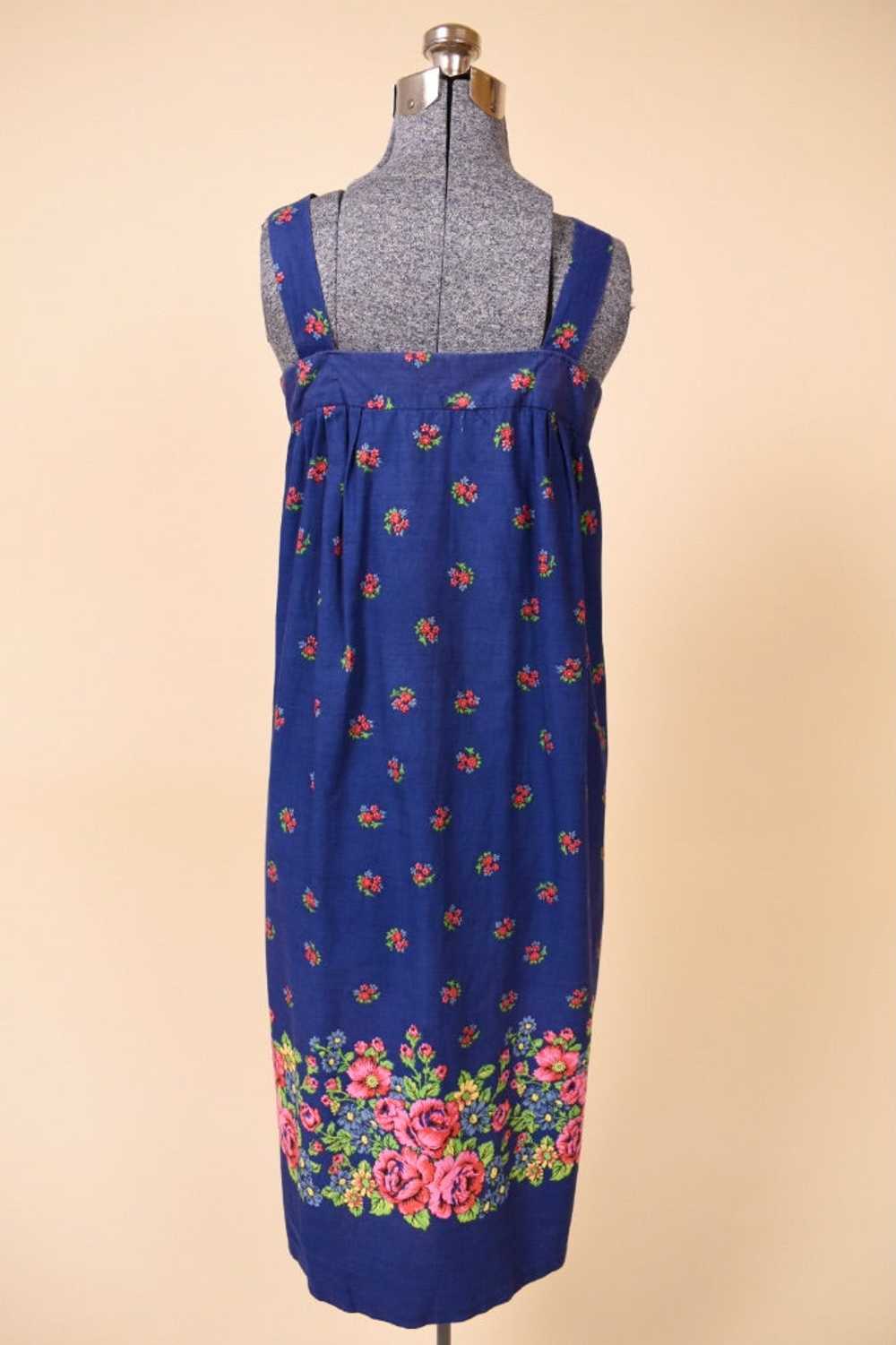 French Buttoned Blue Floral Cotton Sundress, L/XL - image 3