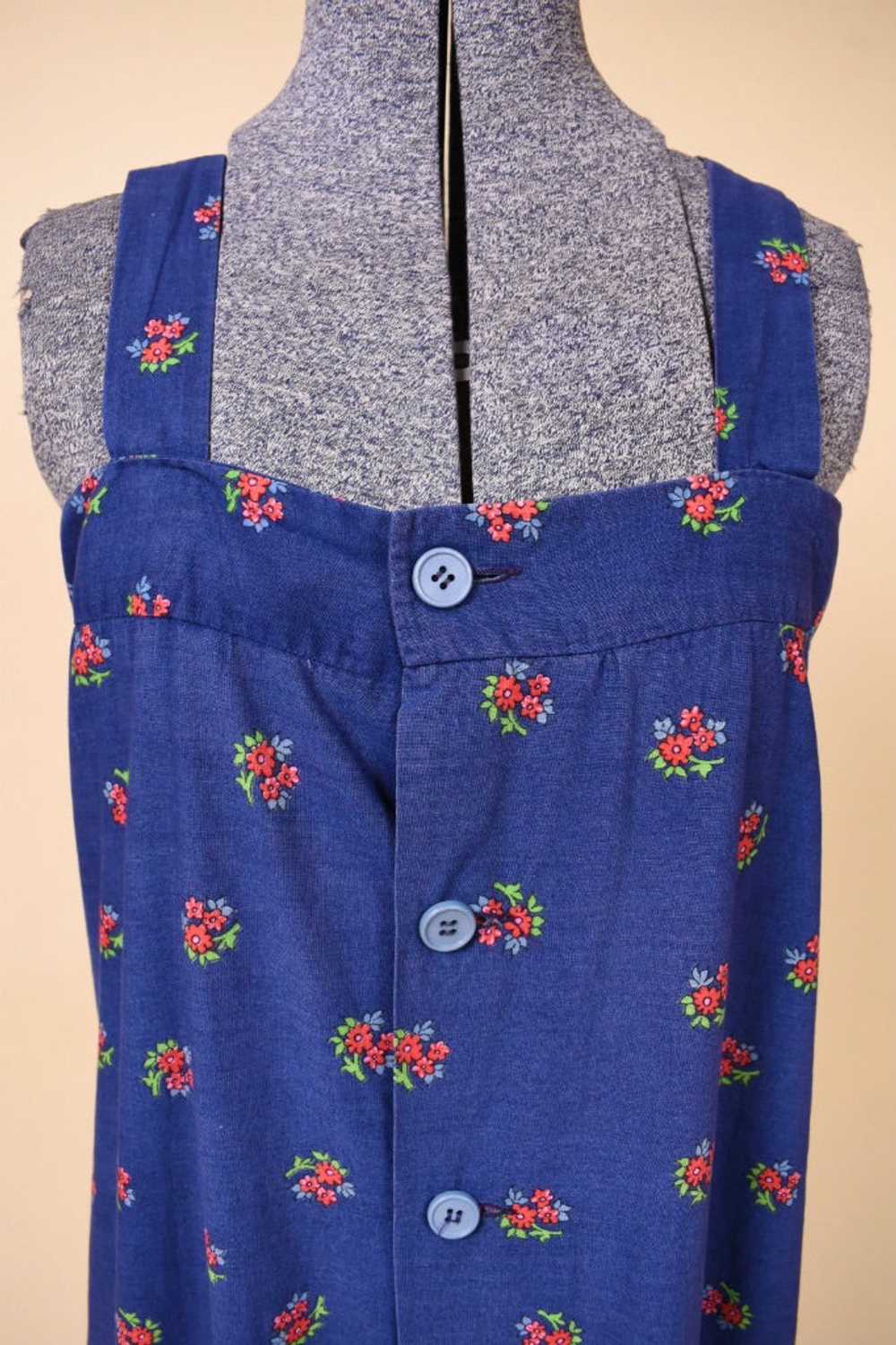 French Buttoned Blue Floral Cotton Sundress, L/XL - image 4