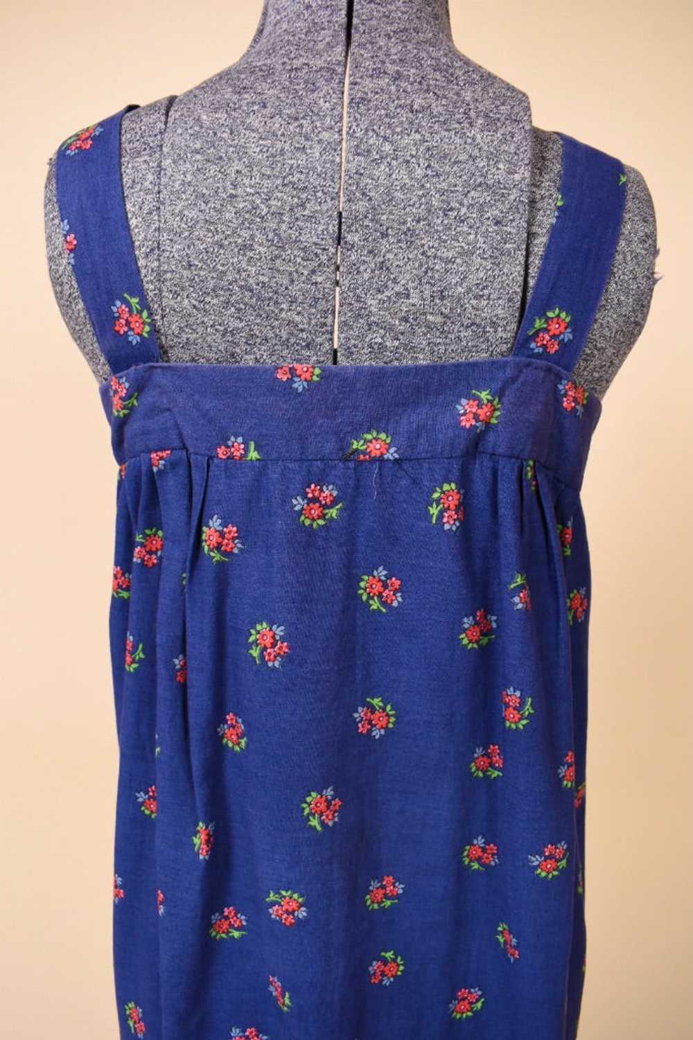French Buttoned Blue Floral Cotton Sundress, L/XL - image 5