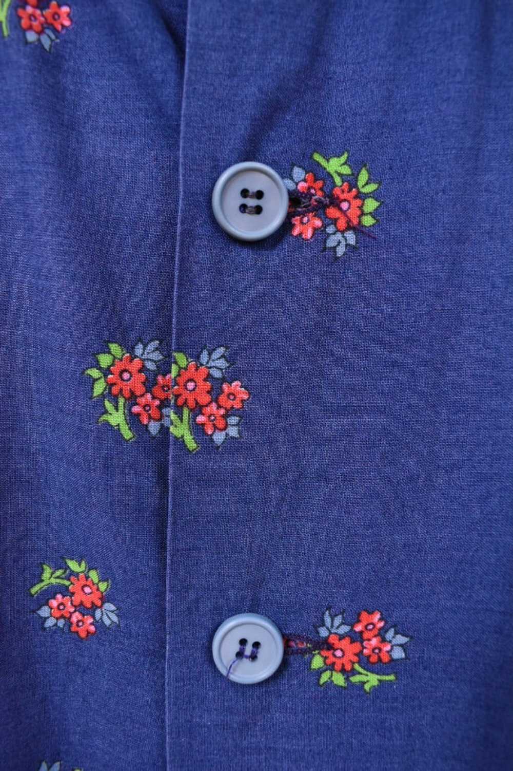 French Buttoned Blue Floral Cotton Sundress, L/XL - image 6