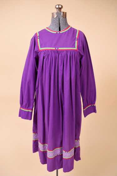 Purple 70s Cotton Tunic Dress By Karavan, S