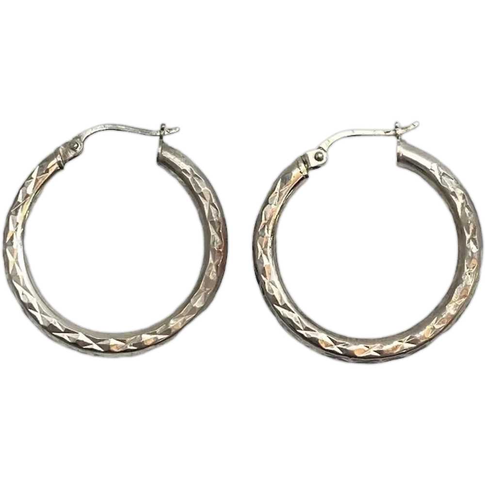 Sterling Silver Hoop Earrings Diamond Cut Tubes M… - image 1