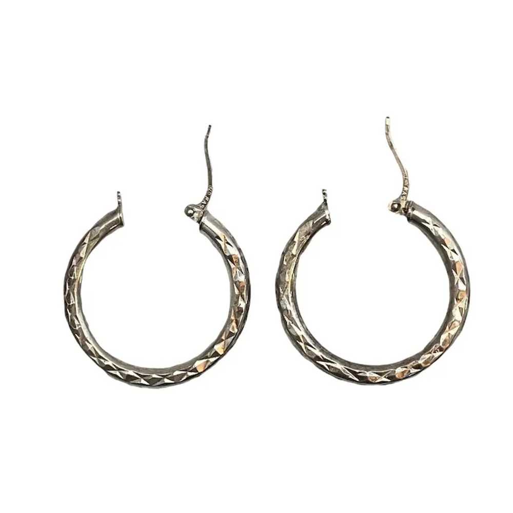 Sterling Silver Hoop Earrings Diamond Cut Tubes M… - image 4