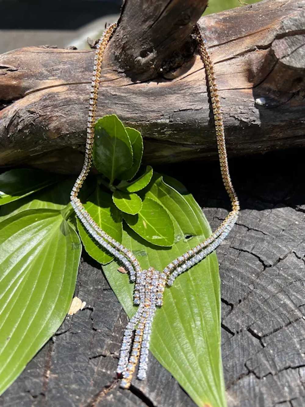 18K Yellow and White Gold Diamond Fringe Necklace - image 9