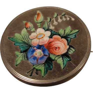 Lovely Victorian Sterling Enamel Flower Pin