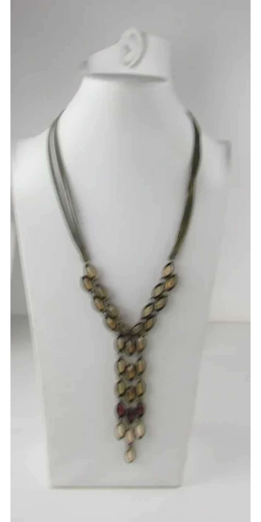 Signed Bronze Tone Waterfall Necklace WIth Faux C… - image 2