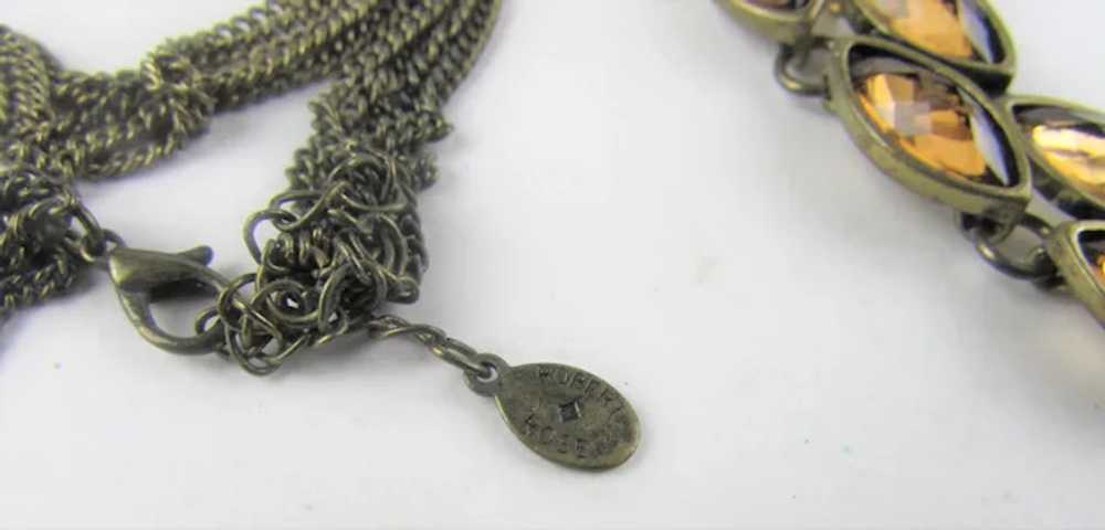 Signed Bronze Tone Waterfall Necklace WIth Faux C… - image 7