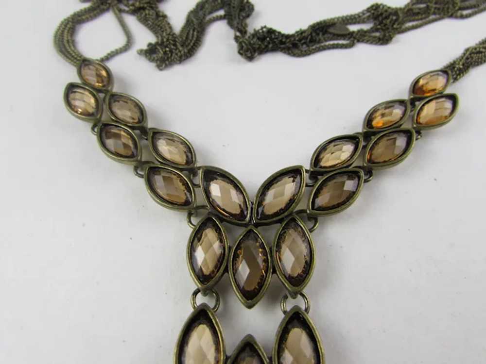 Signed Bronze Tone Waterfall Necklace WIth Faux C… - image 9