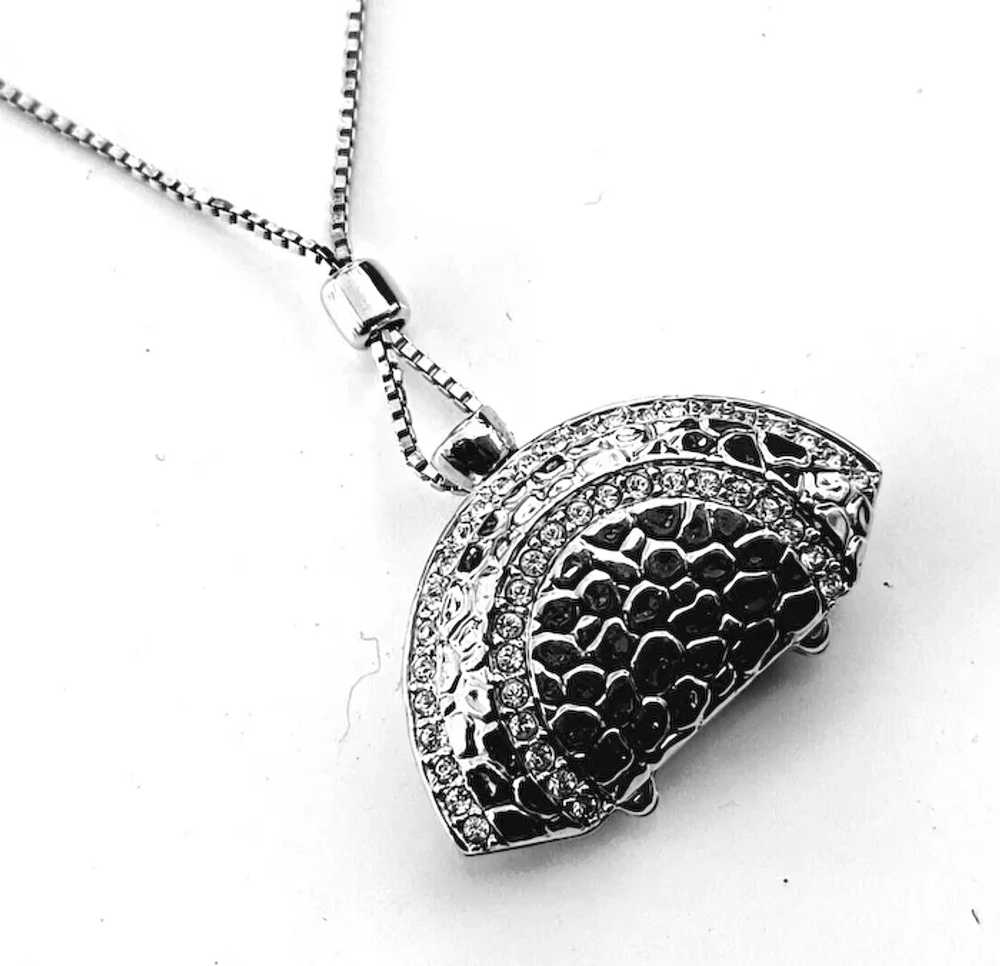 Swaroski Crystal Signed Silver Toned Purse Pendan… - image 3