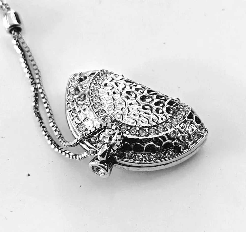 Swaroski Crystal Signed Silver Toned Purse Pendan… - image 4