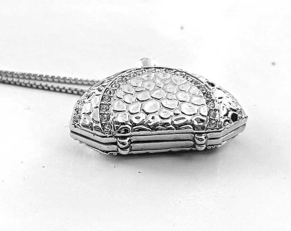 Swaroski Crystal Signed Silver Toned Purse Pendan… - image 8