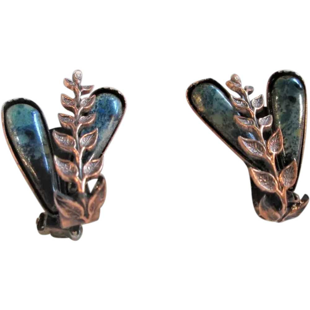 Matisse Renoir Blue and Black Leafy Sprig Earrings - image 1