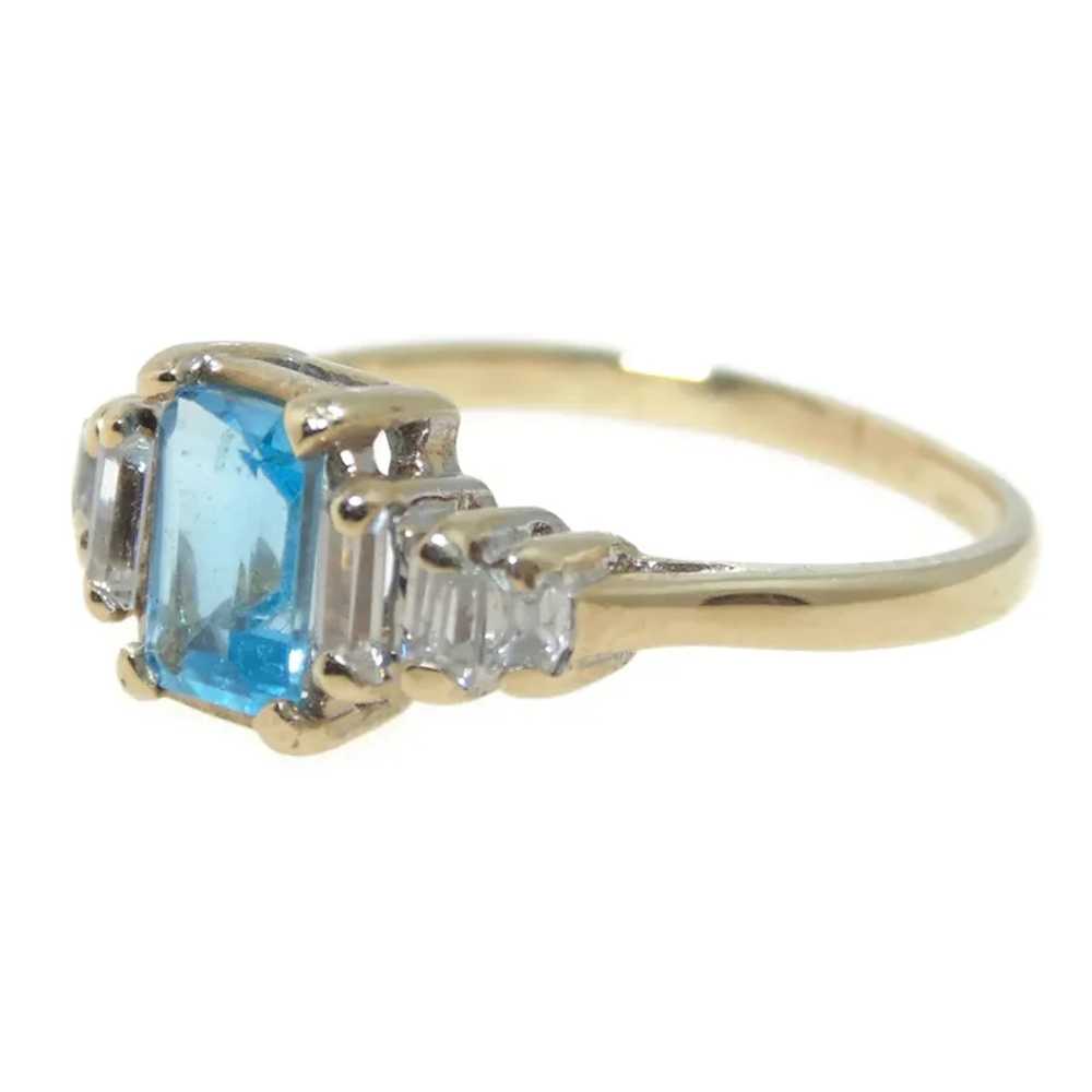 Estate Blue Emerald Cut Topaz Dainty Ring in 14k … - image 3