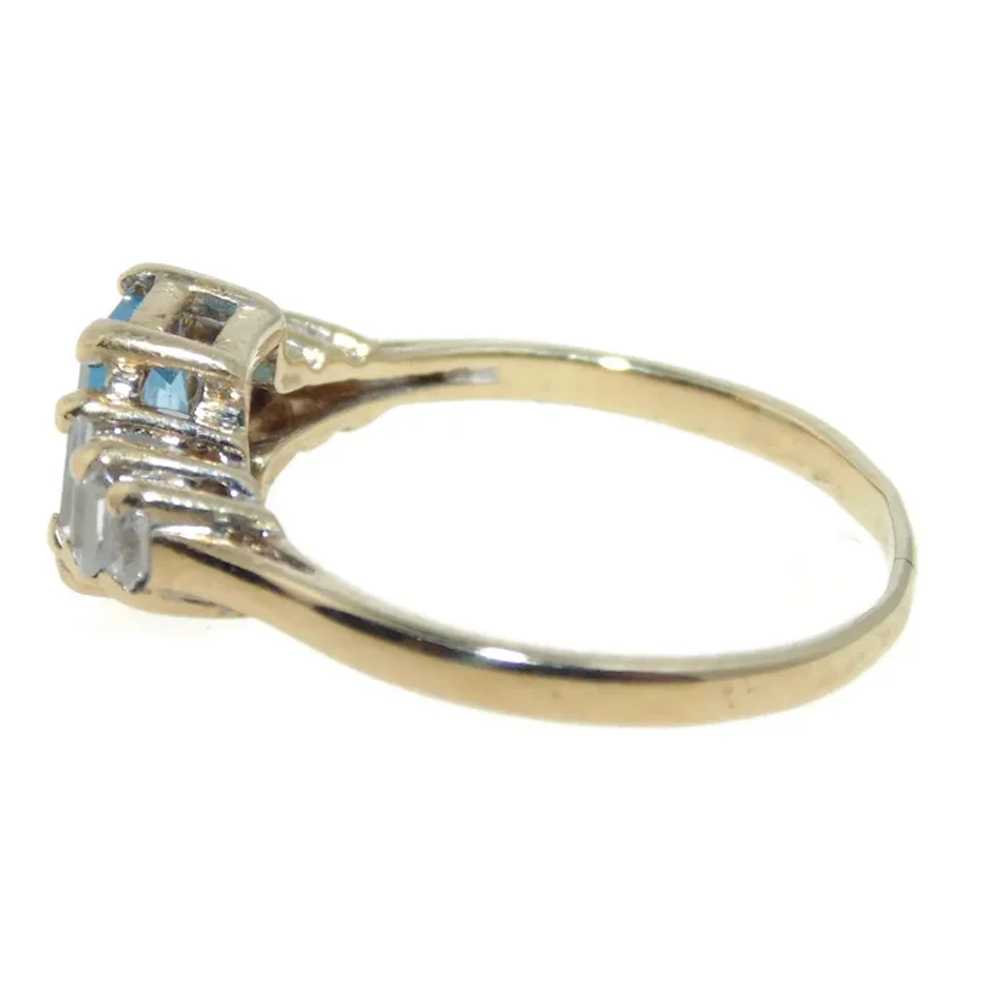 Estate Blue Emerald Cut Topaz Dainty Ring in 14k … - image 4