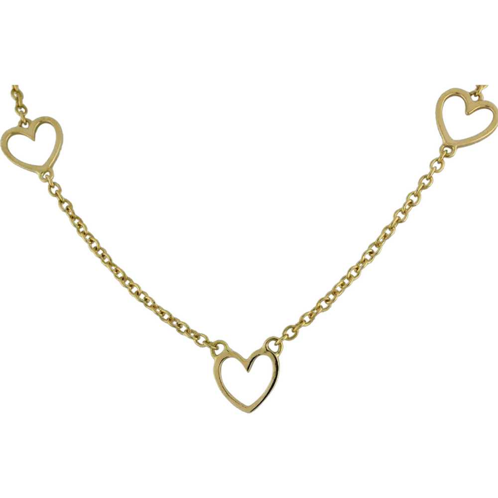 Vintage Open Heart Chain Necklace 18K Yellow Gold… - image 1