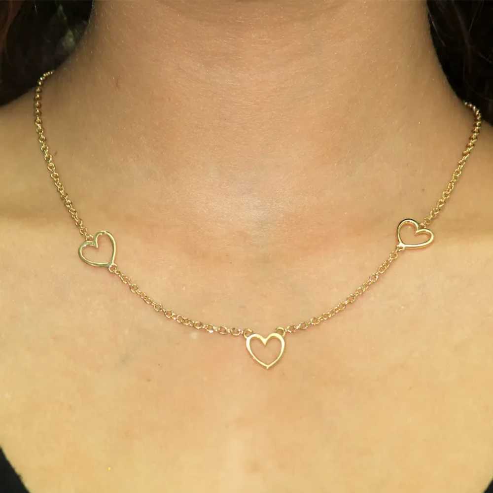 Vintage Open Heart Chain Necklace 18K Yellow Gold… - image 2