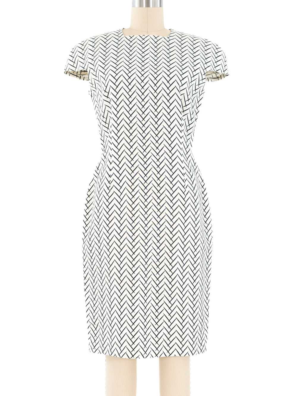 1980's Gianni Versace Zig Zag Print Linen Sheath … - image 1