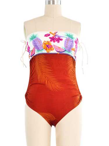 1980's Tropical Strapless Swimsuit