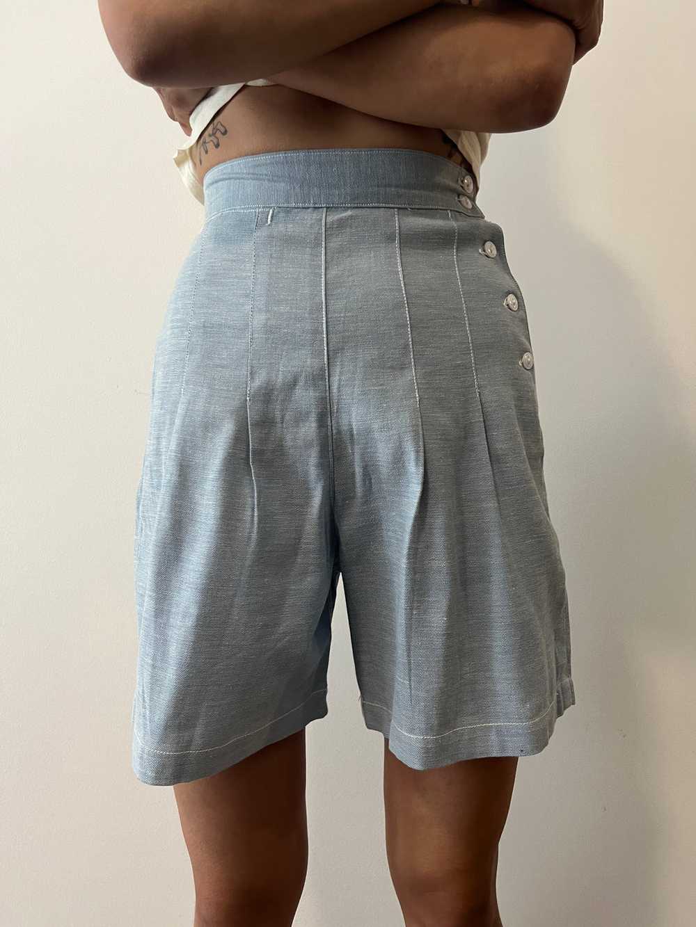 50s Side Button Chambray Gym Shorts - image 1