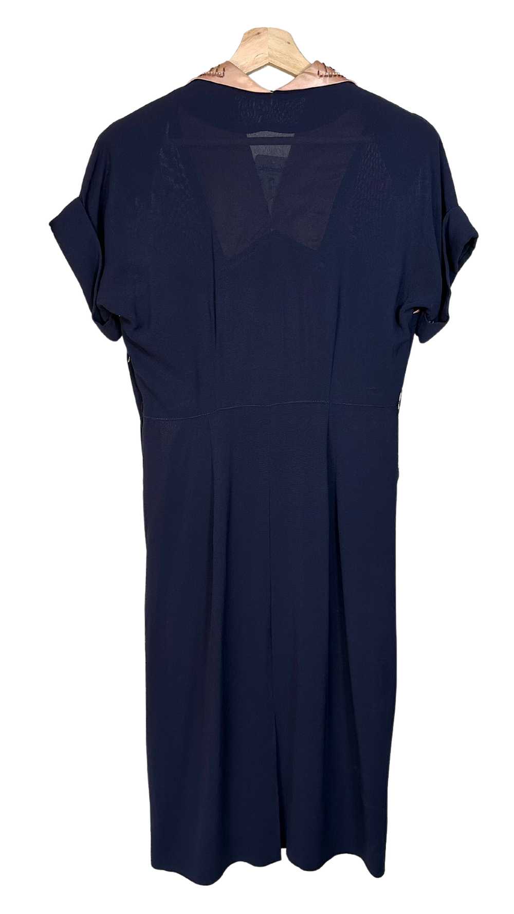 Vintage 1940s Navy Blue Dress with Pockets - M - image 2